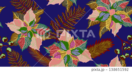 seamless pattern with tropical leaves 138651592