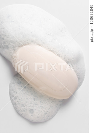 Soap with foam on a white background. 138651849
