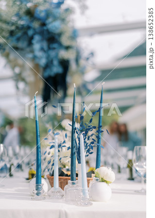 Chic Dinner With Stylish Candles. Sophisticated Table Setting With Candle Accents And Decor Chic Dinner With Stylish Candles. Sophisticated Table Setting With Candle Accents And Decor 138652385