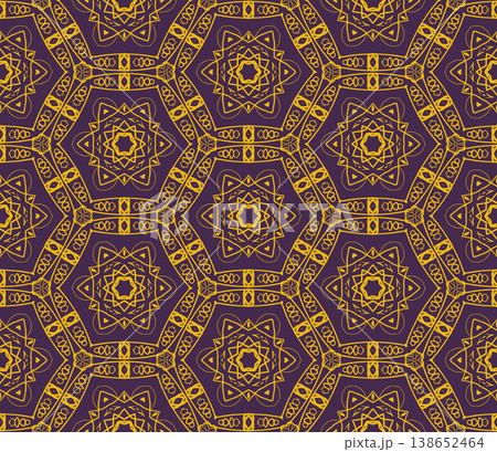 Purple and Yellow Art Deco Seamless Pattern with Ornamental Geometric Linework Purple and Yellow Art Deco Seamless Pattern with Ornamental Geometric Linework 138652464