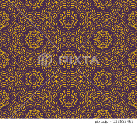 Purple and Yellow Art Deco Seamless Pattern with Ornamental Geometric Linework Purple and Yellow Art Deco Seamless Pattern with Ornamental Geometric Linework 138652465