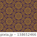Purple and Yellow Art Deco Seamless Pattern with Ornamental Geometric Linework 138652466