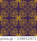 Purple and Yellow Art Deco Seamless Pattern with Ornamental Geometric Linework 138652473