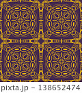 Purple and Yellow Art Deco Seamless Pattern with Ornamental Geometric Linework 138652474