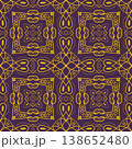 Purple and Yellow Art Deco Seamless Pattern with Ornamental Geometric Linework 138652480