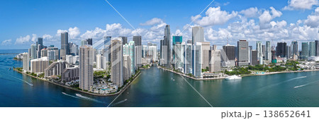 Panorama of Brickell in Miami. Brickell skyline on a sunny day. Panorama view of Brickell. Brickell famous panorama. Miami downtown landscape. 138652641