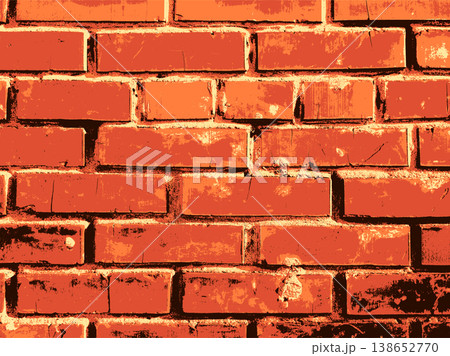 Orange brick wall surface with cracked weathered texture and distressed grunge illustration 138652770