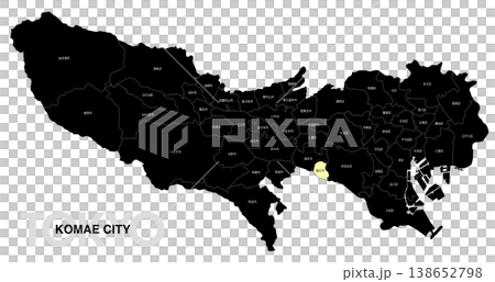 [Map of Japan] Location map of Komae City, Tokyo, with city/ward names. 138652798