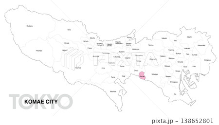 [日本地図] 東京都狛江市の市区町村名入り位置地図 (英語) 138652801