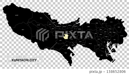 [Map of Japan] Location map of Kunitachi City, Tokyo, with city/ward names. 138652806