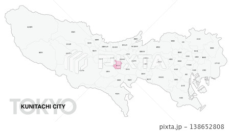 [日本地図] 東京都国立市の市区町村名入り位置地図 138652808
