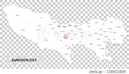 [日本地図] 東京都国立市の市区町村名入り位置地図 (英語) 138652809