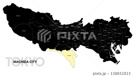 [日本地図] 東京都町田市の市区町村名入り位置地図 (英語) 138652813