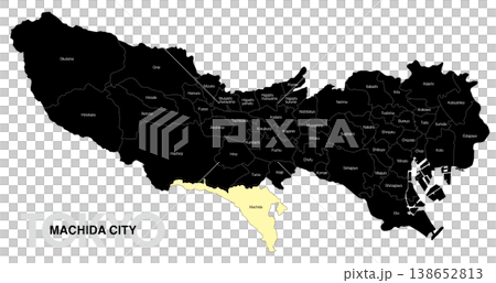 [日本地図] 東京都町田市の市区町村名入り位置地図 (英語) 138652813