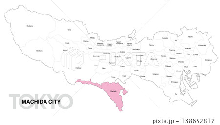 [日本地図] 東京都町田市の市区町村名入り位置地図 (英語) 138652817