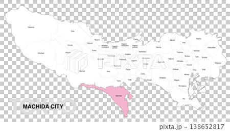[日本地図] 東京都町田市の市区町村名入り位置地図 (英語) 138652817