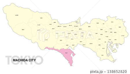 [日本地図] 東京都町田市の市区町村名入り位置地図 138652820