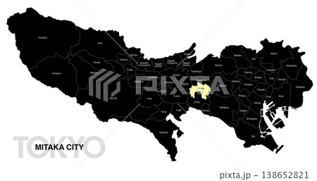 [日本地図] 東京都三鷹市の市区町村名入り位置地図 (英語) 138652821