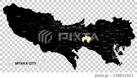 [Map of Japan] Location map of Mitaka City, Tokyo, with city/ward names (English) 138652821