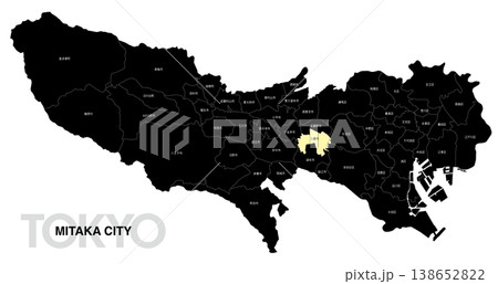 [日本地図] 東京都三鷹市の市区町村名入り位置地図 138652822