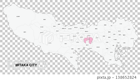 [日本地圖] 東京都三鷹市地點地圖，標示城市/區名稱。 138652824