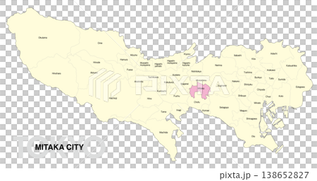 [Map of Japan] Location map of Mitaka City, Tokyo, with city/ward names (English) 138652827