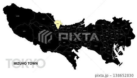 [日本地図] 東京都瑞穂町の市区町村名入り位置地図 138652830