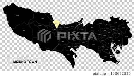 [日本地図] 東京都瑞穂町の市区町村名入り位置地図 138652830