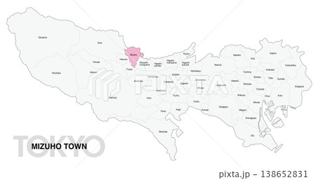 [日本地図] 東京都瑞穂町の市区町村名入り位置地図 (英語) 138652831