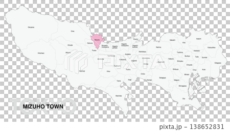 [日本地図] 東京都瑞穂町の市区町村名入り位置地図 (英語) 138652831