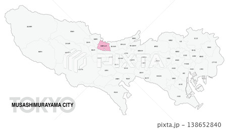 [日本地図] 東京都武蔵村山市の市区町村名入り位置地図 138652840
