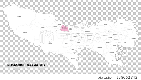 [日本地圖] 東京武藏村山市位置圖，標示城市/區名稱。 138652842