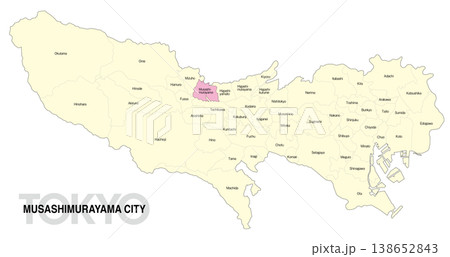 [日本地図] 東京都武蔵村山市の市区町村名入り位置地図 (英語) 138652843