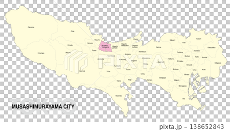 [Map of Japan] Location map of Musashimurayama City, Tokyo, with city/ward names (English) 138652843