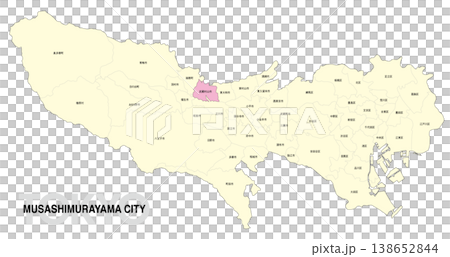 [Map of Japan] Location map of Musashimurayama City, Tokyo, with city/ward names. 138652844