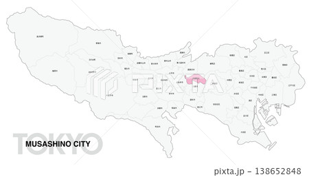 [日本地図] 東京都武蔵野市の市区町村名入り位置地図 138652848
