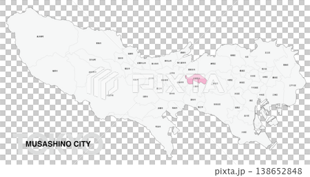[日本地図] 東京都武蔵野市の市区町村名入り位置地図 138652848