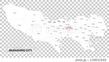[日本地図] 東京都武蔵野市の市区町村名入り位置地図 (英語) 138652849