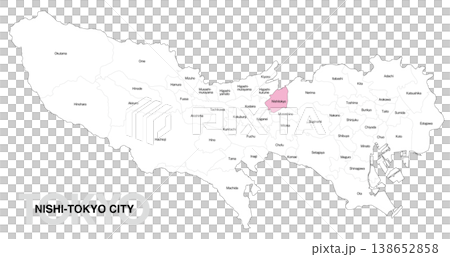 [Map of Japan] Location map of Nishitokyo City, Tokyo, with city/ward names. 138652858