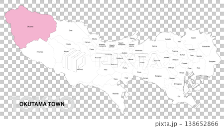 [日本地圖] 東京都奧多摩町位置圖，包括市町村名稱。 138652866