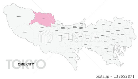 [日本地図] 東京都青梅市の市区町村名入り位置地図 (英語) 138652871