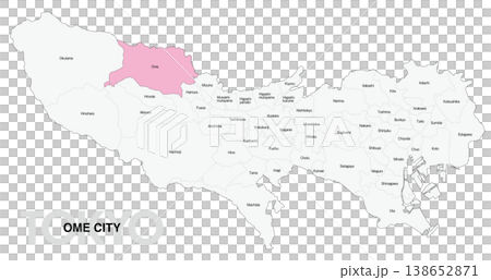 [日本地図] 東京都青梅市の市区町村名入り位置地図 (英語) 138652871