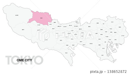 [日本地図] 東京都青梅市の市区町村名入り位置地図 138652872