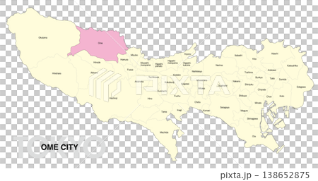 [Map of Japan] Location map of Ome City, Tokyo, with city/ward names (English) 138652875