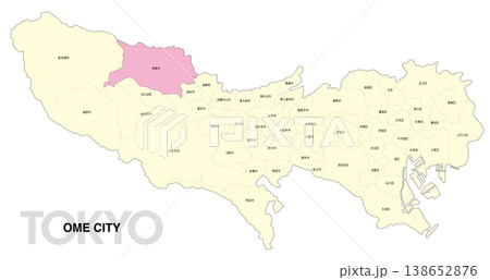 [日本地図] 東京都青梅市の市区町村名入り位置地図 138652876