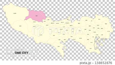 [Map of Japan] Location map of Ome City, Tokyo, with city/ward names. 138652876