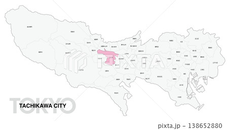 [日本地図] 東京都立川市の市区町村名入り位置地図 138652880