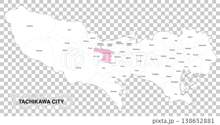 [日本地図] 東京都立川市の市区町村名入り位置地図 (英語) 138652881