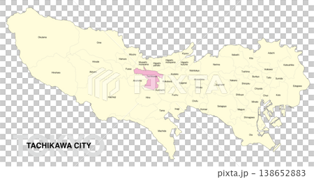 [Map of Japan] Location map of Tachikawa City, Tokyo, with city/ward names (English) 138652883