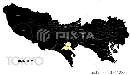 [日本地図] 東京都多摩市の市区町村名入り位置地図 (英語) 138652885